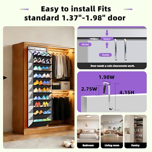 PAULONE 10-Pocket Multi-Use Over the Door Organizer, Heavy Duty 95lbs Capacity with Breathable Mesh, Versatile Hanging Storage for Shoes, Toys, Office Supplies-Classic (Piano Gloss Black, 10-Shelf,) - color: Piano Gloss Black, size: 10-Shelf,