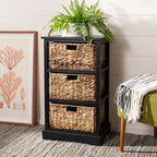 SAFAVIEH Home Collection – Halle Distressed Black Storage Side Table with Wicker Baskets, Farmhouse Accent Storage, Fully Assembled (AMH5738A) - color: Distressed Black