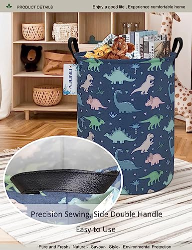 Round Waterproof Laundry Basket,Foldable Storage Basket,Laundry Hampers with Handle,Gift Basket,Suitable for Children's Room and Toy Storage (Blue Dinosaur) - color: Dinosaur