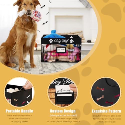 Bfttlity Dog Toy Bin - Metal Dog Toy Basket Box with Handles and Label Position Design Perfect for Pet Toys, Blankets, Clothes and Food (Not Included Label) - color: Small Black