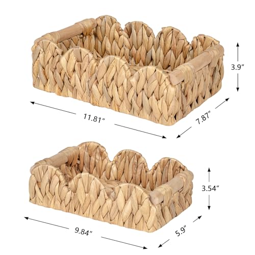 Kriitools Scalloped Wicker Rattan Baskets for Shelf, Toilet Paper Storage Basket for Over Toilet Storage Shelf, End Table, Living Room, Bedroom, Shelves, Handwoven Farmhouse Home Decor, Natural Set 2 - size: Small