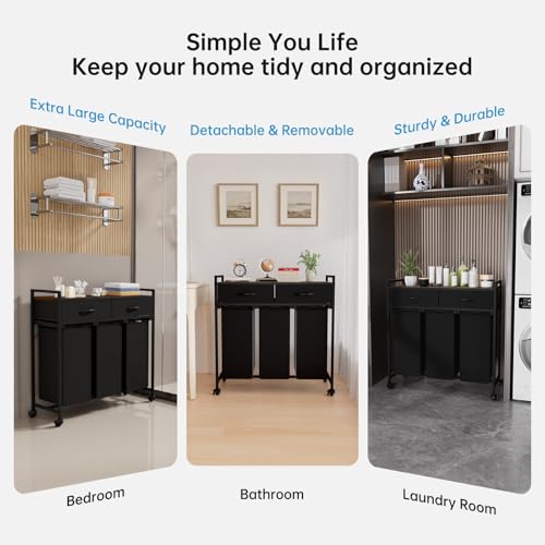 Laundry Sorter with 3 Section Pull Out Bags Rolling Laundry Basket Organizer with 2 Drawers Laundry Hamper with Shelves and Wheels for Laundry Room, Bathroom, Bedroom Organization (1 Tier) - size: 1 Tier