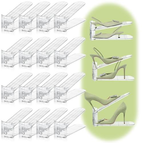 16 Pack Shoe Slots Organizer for Closet, Adjustable Shoe Stackers for a Pair of Shoes Shoe Rack Storage Shoe Space Saver 50% Shoe Shelf Display Holder for Closet - color: Transparent, size: 16 PACK