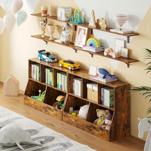 DINZI LVJ Toy Storage Organizer, Kids Bookshelf, Wood Toy Storage Cabinet, 5 Cubby Children Bookcase, 43.3" L Toddler Book Shelf for Playroom, Living Room, Nursery, Hallway, School, Rustic Brown - color: Rustic Brown, size: 2-Tier 43.3"