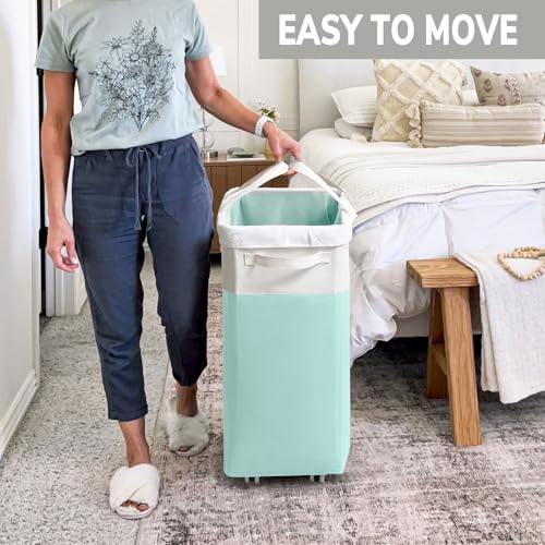 Goodpick Laundry Basket with Wheels, 75L Laundry Hamper with Wheels, Large Laundry Basket with Removable Wash Bag, Clothes Hamper for Laundry, Blue&White - color: Blue & White