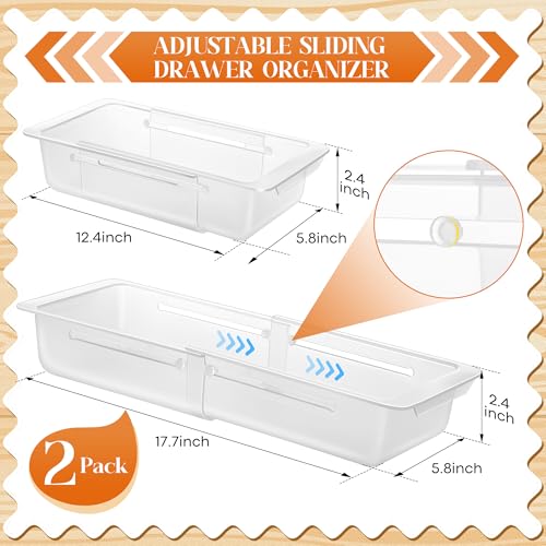 2 Pack Deep Drawer Organizer Bins, Adjustable Sliding Drawer Organizer Bin Expandable Tray for Kitchen Utensils, BBQ Tools, Towels, Durable Plastic Sliding for Easy Storage (12.4" to 18”) - size: 12.4" to 18”