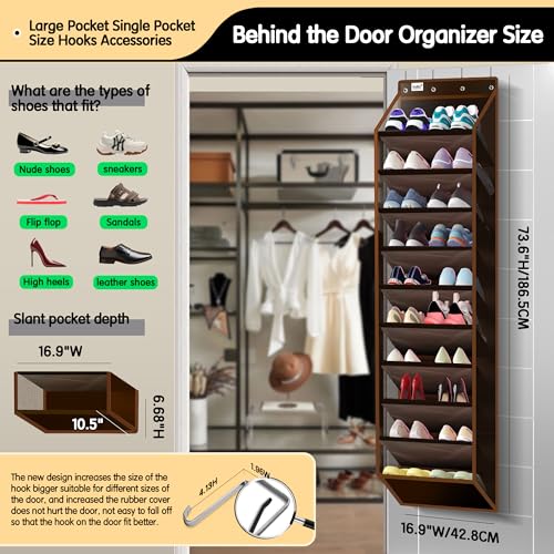 Kotkn 10 Tier Over The Door Organizer - Heavy Duty Hanging Storage Rack with Sturdy Oxford Fabric, Holds 20+ Pairs of Footwear, Boots & Sneakers, Saves 50% Closet Space (Dark Curry) - color: 10-cell Dark Curry