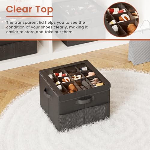 PHINOX Shoe Organizer for Closet, Fits 12-24 Pairs, Shoe Storage Bins with Clear Cover and Reinforced Handles, Foldable Shoe Storage Organizer, Space Saving Shoe Holder for Wardrobe, 2 Pack Black - color: Black, size: 2 Pack-17''L x 17''W x 12.5'' H