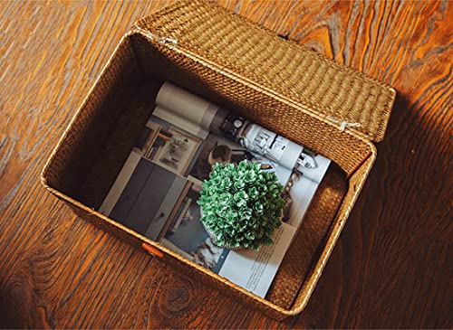 Yesland Handwoven Seagrass Rattan Storage Basket - 11.5'' x 7.5'' x 5'' - Brown Rectangular Makeup Organizer Container with Lid, Perfect for Decoration, Picnic, Groceries and Toy Storage (Pack of 2) - size: 11.5'' x 7.5'' x 5'' (Pack of 2)