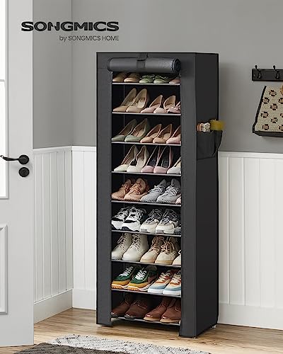 SONGMICS 10-Tier Shoe Rack, Shoe Storage Cabinet with Dustproof Cover, Free-Standing Shoe Storage Organizer for Closet, Entryway, Hold 27-35 Pairs of Shoes, for Sneakers, High Heels, Black URXJ10H - color: Black, size: 10 Tiers (22.8"W)