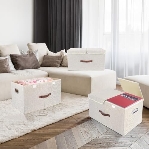 TYEERS Extra Large Collapsible Storage Bins with Lids and Compartments, Washable, Fabric Storage Boxes, 21.7x13x11.8 inches, 1 Pack, Beige - color: Beige, size: 1-Pack 21.7x13x11.8 in