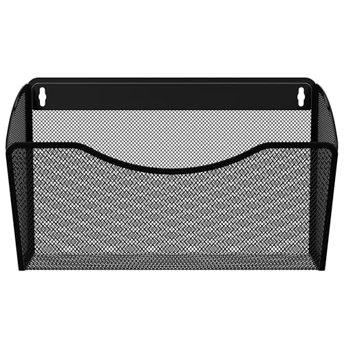 EasyPAG Wall File Organizer, Metal Mesh Hanging File Folder Holder for Letter/A4 Size Folders, Vertical Wall Mount Mail Sorter for Office Paperwork, Classroom, Black - color: Black