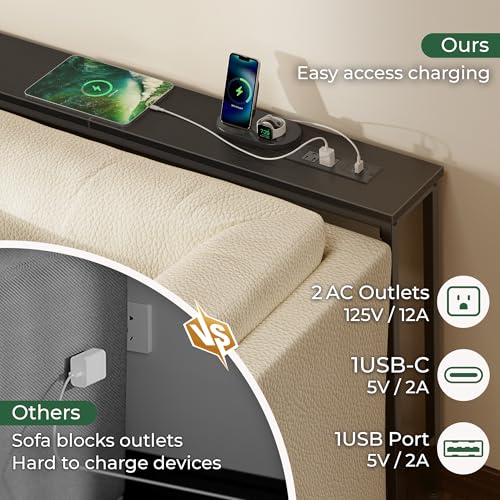 SUPERJARE 110.2 Inch Sofa Table with Power Outlets and USB-C Ports, 5.9 Inch Narrow Console Tables, Entryway Hallway Couch Tables with Storage, Behind Sofa, Small Spaces, Living Room, Black - color: Black, size: 5.9''D x 110.2''W x 29.7''H