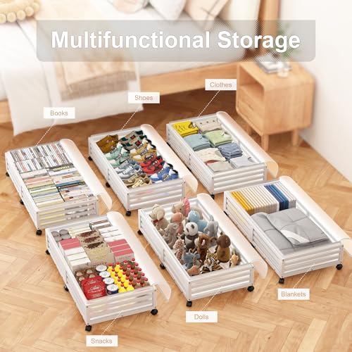 Under Bed Storage with Wheels-Large Bamboo Underbed storage Containers with Large Dust Bag Stackable Under the Bed Shoe Storage Bins for Clothes Books Bedding (2 Packs White, 33.07"L×16.54"W× 6.5"H) - color: 2 Packs White, size: 33.07"L×16.54"W× 6.5"H
