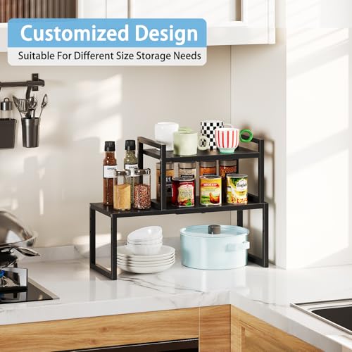 2 Pack Expandable Kitchen Cabinet Shelves Organizer,Heavy Duty Metal Shelving Units and Storage,Stackable Adjustable Kitchen Storage Organization Shelves Rack for Counter Cupboard Pantry,Length:20.5" - size: 2 Tier: 8.3"D x 20.5"W x 15.8"H