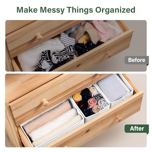 Kootek 16 Pack Drawer Organizer Clothes, Dresser Drawer Organizers for Clothing Fabric Foldable Closet Organizers and Storage Bins for Baby Clothes, Nursery, Underwear, Bras, Socks - color: White