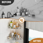 LEVERLOC 2 Pack Powerful Suction Cup Corner Shower Caddy, Stainless Steel Rustproof Shower Shelf with Hooks, Drill-Free Wall Mounted Bathroom Organizer, Large Capacity Removable Suction Basket, Silver - style: Corner Caddy, Silver