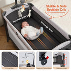 ELEMARA 4 in 1 Baby Bassinet Bedside Crib with Diaper Changer, Mattress, 1-Second Set up Bedside Bassinet with 3 Adjustable Height, Portable Crib with Storage/Toy Bar/Zip Door - style: 4 in 1 Baby Bassinet