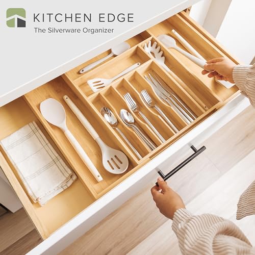 KitchenEdge Premium Silverware, Flatware and Utensil Organizer for Kitchen Drawers, Food-Safe Contract Grade, Expandable from 14 to 25 In, Natural Bamboo - color: Natural Bamboo, size: From 14.5" to 25" wide