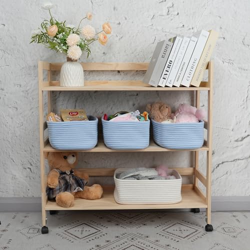 XUANGUO Small Woven Storage Baskets 12“X8”X5“ Decorative Rope Bins for Organizing Shelves, Closets, and Toys, Empty Gift Baskets, Cute Organizer Basket for Home and Office (blue, regular) - color: blue, size: regular