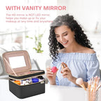 HXLGMD Large Makeup Bag with Mirror Double Layer Travel Make Up Organizer Case, Large Capacity Coemetic Bag with Brush Slot Divider - color: Black