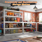 REIBII 2500LBS Garage Shelving 40" W Storage Shelves Adjustable Metal Shelving 5 Tier Pantry Shelves for Garage Closet Kitchen Basement 40" W x 19.7''D x 72''H, Silver - size: 40"W x 19.7''D x 72''H