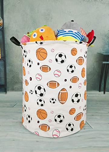 KUNRO Kids Laundry Hamper Clothes Gift Basket Storage Laundry Baskets Organizer Bin with Handles for Nursery Room (Balls) - color: Balls