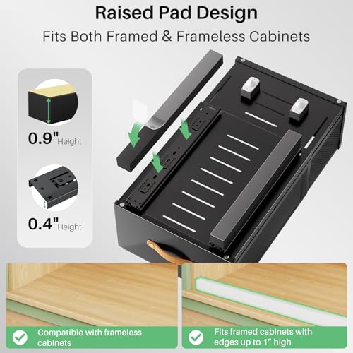 Pull out Cabinet Organizer, Expandable Depth(15.7"-21.7") with Raising Pad for Framed Cabinets, Heavy Duty Slide out Drawers, Adhesive Roll Out Shelves for Kitchen, Pantry Storage(Black, 1-Pack) - color: Black, size: 1-Pack