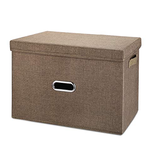 Large Linen Collapsible Storage Bins with Removable Lids and Handles, Washable Storage Box Containers Baskets Cube with Cover for Bedroom,Closet,Office,Living Room,Nursery (Coffee, Large) - color: Coffee, size: Large