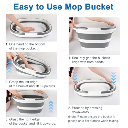 28L Large Collapsible Mop Bucket with Handle for Cleaning, Silicone Portable Pet Bathtub for Puppy Small Dogs Cats, Foldable Laundry Basket Hamper Clothes Storage Bin Space Saving Design for RV Home - color: Gray, size: 28L