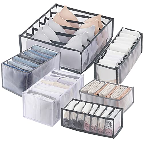 6PCS Wardrobe Clothes Organizer, Visible Foldable Closet Organizers, Compartment Storage Box with Mesh Separation, Washable Drawer Dividers Organizers (Bra+Panties+Socks+Pants+T-Shirt+Legging) - color: Bra+Panties+Socks+Pants+T-Shirt+Legging