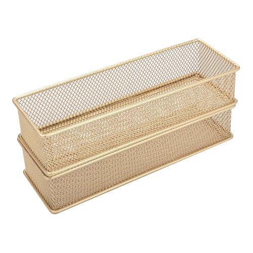 Annova Mesh Stackable Drawer Cabinet and Shelf Organizer Bins Storage Basket School Office Supply Holder Tray- Set of 2 (Gold, 3x9x2 Inch) - color: Gold, size: 3x9x2 Inch
