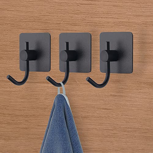 VAEHOLD 4 Pack Wall Hooks, Heavy Duty Sticky Holder Waterproof Aluminum Towel Hooks for Hanging Coat, Hat, Key, Clothes, Closet Hook Wall Mount for Kitchen, Bathroom, Office（Black） - color: Black, size: 4 Pack
