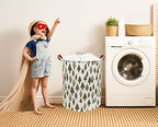 Nursery Laundry Basket Canvas Fabric Baby Boy Storage Bins,Collapsible Woodland Hamper,Waterproof Storage Baskets with Leather Handle,Forest Nursery Decor,Toy Organizer (Tree)