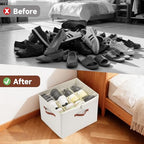 2-Pack Shoe Organizer for Closet, Foldable Shoe Storage Container with Adjustable Dividers & Clear Lid, Holds Up to 12 Pairs, Space-Saving Shoe Boxes, White - size: Medium