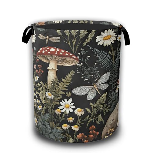 Wild Mushroom Forest Laundry Basket, Laundry Hamper Waterproof Oxford Cloth Tote Collapsible,Clothes Storage Bucket Decorative Toy Organizer For Bathroom Bedroom 16" x 20.8" - color: Wild Mushroom Forest