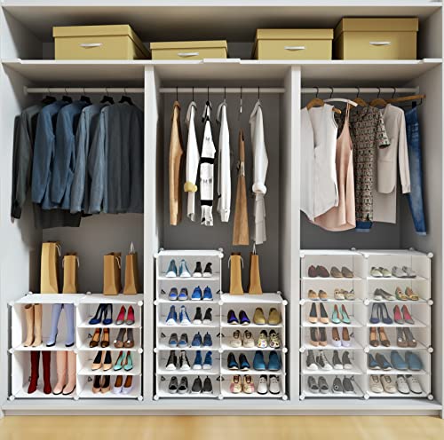 Shoe Rack Organizer, 48 Pair Shoe Storage Cabinet with Door Expandable Plastic Shoe Shelves for Closet,Entryway,Hallway,Bedroom - color: Transparent Door-white, size: 48 Pairs