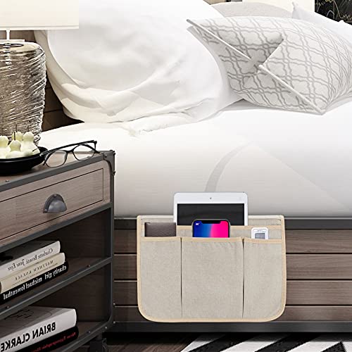 Bedside Caddy Bedside Storage Organizer Magazine Phone Tablet iPad Remote Holder, Organizer Caddy for Home College Dorm Bed, Sofa, Bunk Bed (Pale Khaki) - color: Pale Khaki