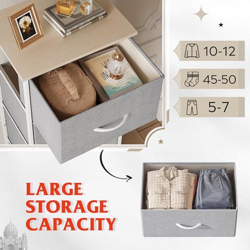 WLIVE Fabric Dresser, 5-Drawer Tall Dressers for Bedroom, Storage Dresser Organizer with Fabric Bins, Wood Top, Sturdy Steel Frame, Chest of Drawers for Closet, Hallway, Light Grey - color: Light Grey