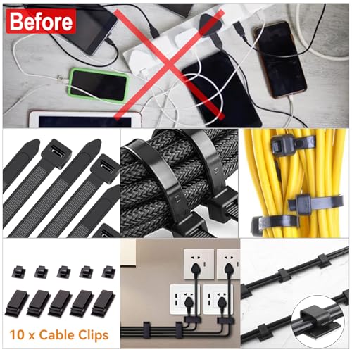 YUANYE Cable Management Box Cable Management Kit for Power Strip to Hide Wires,Cord Organizer Boxes,Safe ABS Material Wire Organizer of Cable Clips Sleeve for Home & Office,3Pack-128PCS/White - color: White