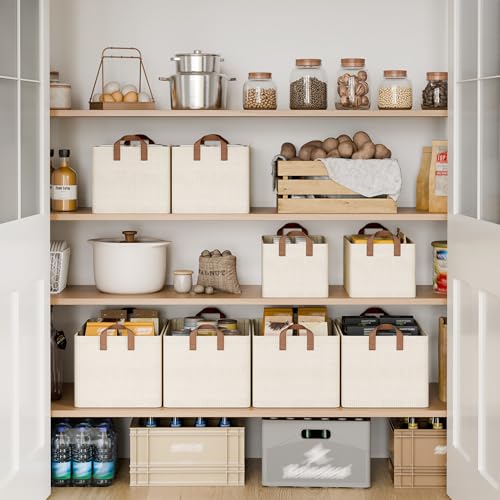 StorageWorks Storage Bins, Shelves Baskets for Organizing, Fabric Closet Organizers with Handles, Metal Frame, Beige-Texture, 2-Pack - color: Beige（Texture）, size: 14 ¾" L x 10 ¼" W x 8 ¼" H
