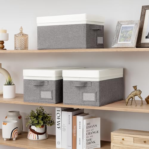 GRANNY SAYS Storage Bins with Lids, Collapsibe Clothes Organizers and Storage, Storage Baskets for Shelves, Decorative Storage Boxes with Lids, 3-Pack, Gray&Ivory - color: White&Gray, size: Medium