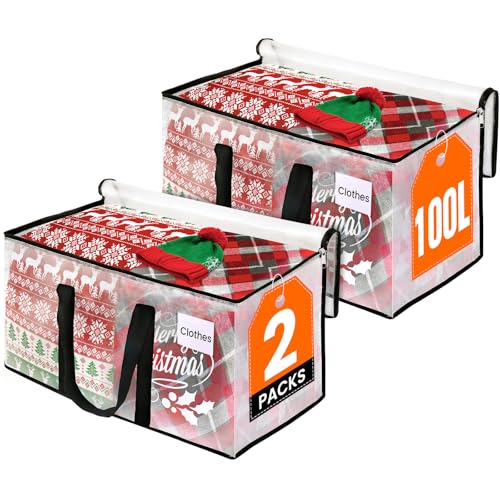 RoomHacks Clear Heavy Duty Extra Large Moving Bags, Reinforced Handle and Double Zipper Storage Bags, Packing Bags Alternative (2 Packs) - size: 100L- 2Packs