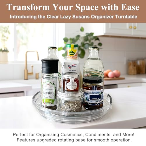 Clear Lazy Susan Organizer Turntable for Cabinet Table Top, 9.25 Inch 4 Pack 360 Rotating Spinning Makeup Organizer for Vanity, Kitchen Storage Rack Heavy-Duty Pantry Spices Tray Countertop Organizer - size: 9.25 inch 4 Pack