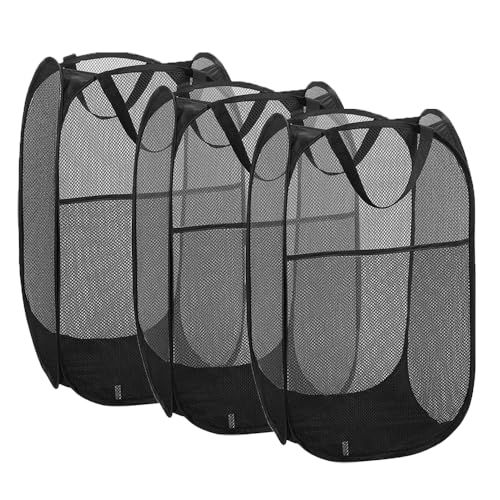Larpur 3 Pack Pop Up Laundry Hampers, Collapsible Mesh Laundry Baskets, Portable Foldable Clothes Hampers for Dorm, Home, Bedroom, Bathroom, RV Cruise, Black - color: 3pcs-Black