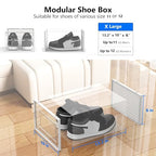 12 Pack X-Large Modular Clear Plastic Stackable Shoe Storage Organizer for Closet, Portable Space Saving Versatile Sneaker Shoe Rack Containers Bins Holders, White0303