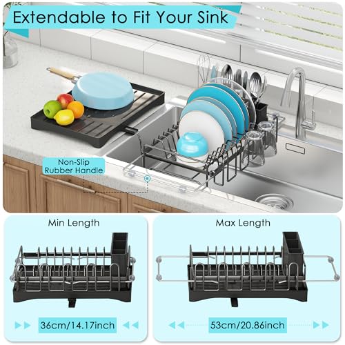 ANTOPY Dish Drying Rack in Sink, Expandable Rustproof Dish Rack for Kitchen Counter, Over The Sink Dish Drainer with Utensil Holder, Cup Rack, Drainboard, Space Saving Dish Dryer Rack for Inside Sink - style: In Sink (Medium)