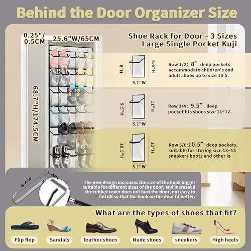 PAULONE Over the Door Organizer with 30 Large Pockets, 3 Sizes of Closet Hangers, Holds up to 69 lbs, Hanging Organizer with Clear Window for Children's Toys, Shoes, Diapers (White) - color: White