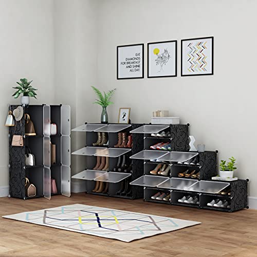HOMIDEC Shoe Rack Organizer, 6 Tier Storage Cabinet 24 Pair Plastic Shoe Shelves for Closet Hallway Bedroom Entryway - color: Black, style: 2 by 6