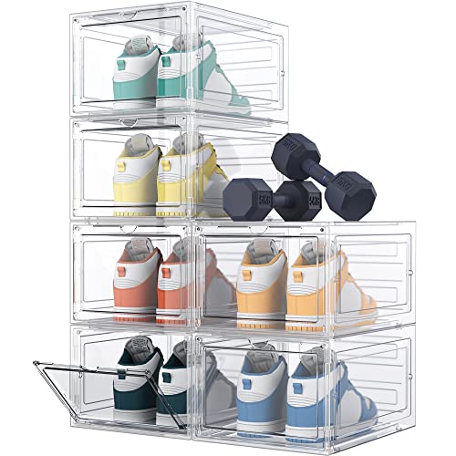 HOMIDEC Shoe Storage, 6 Pack Shoe Organizer Clear Hard Plastic Shoe Box, Shoe Boxes Clear Plastic Stackable, Shoe Boxes with Lids for Size 13, Transparent - color: Transparent, size: 6
